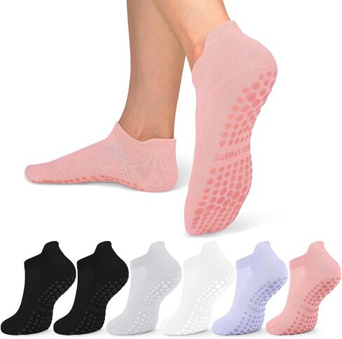 6 Pairs Pilates Socks with Grips for Women-Non-Slip Yoga Socks for Ballet Dance Barefoot Workout Pregnant Crew Socks in Saudi Arabia