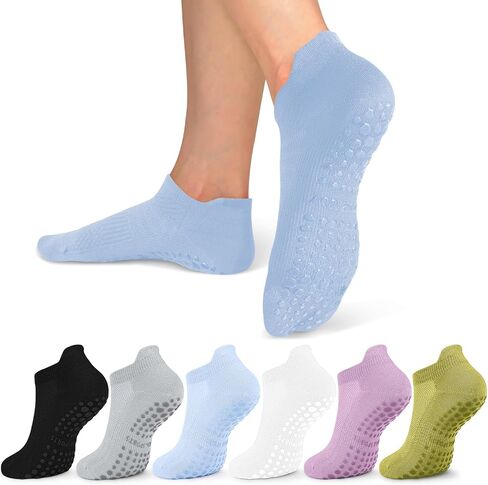 6 Pairs Pilates Socks with Grips for Women-Non-Slip Yoga Socks for Ballet Dance Barefoot Workout Pregnant Crew Socks in Saudi Arabia