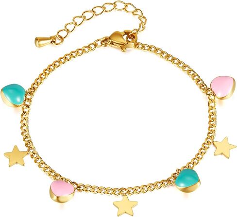 Fashion 18K Gold Plated Star Bracelet Stainless Steel Enamel Heart Charm Link Chain Bracelet in Saudi Arabia