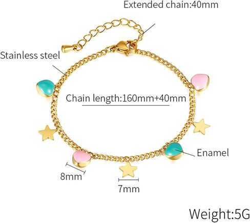 Fashion 18K Gold Plated Star Bracelet Stainless Steel Enamel Heart Charm Link Chain Bracelet in Saudi Arabia