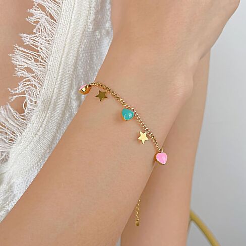 Fashion 18K Gold Plated Star Bracelet Stainless Steel Enamel Heart Charm Link Chain Bracelet in Saudi Arabia