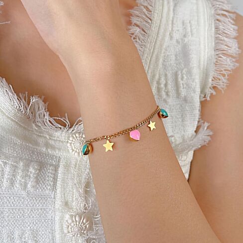 Fashion 18K Gold Plated Star Bracelet Stainless Steel Enamel Heart Charm Link Chain Bracelet in Saudi Arabia