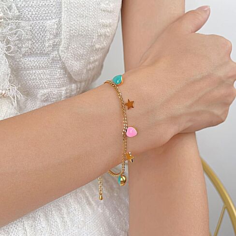 Fashion 18K Gold Plated Star Bracelet Stainless Steel Enamel Heart Charm Link Chain Bracelet in Saudi Arabia