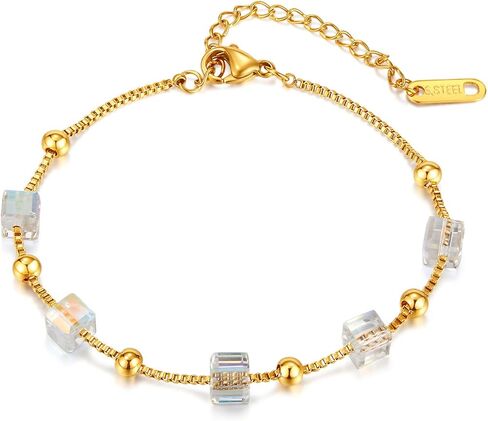 Fashion Stainless Steel Cube Crystal Bead Link Chain Bracelet in Saudi Arabia