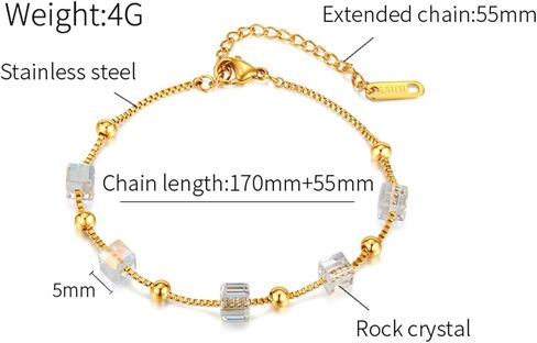 Fashion Stainless Steel Cube Crystal Bead Link Chain Bracelet in Saudi Arabia