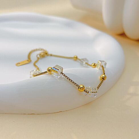 Fashion Stainless Steel Cube Crystal Bead Link Chain Bracelet in Saudi Arabia