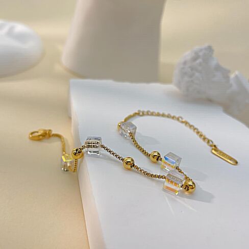 Fashion Stainless Steel Cube Crystal Bead Link Chain Bracelet in Saudi Arabia