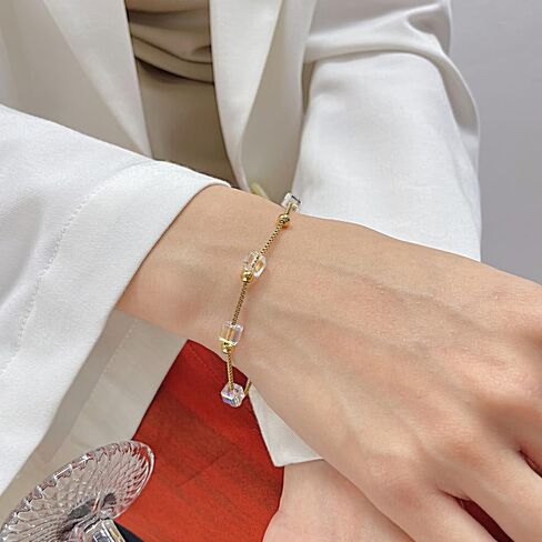 Fashion Stainless Steel Cube Crystal Bead Link Chain Bracelet in Saudi Arabia