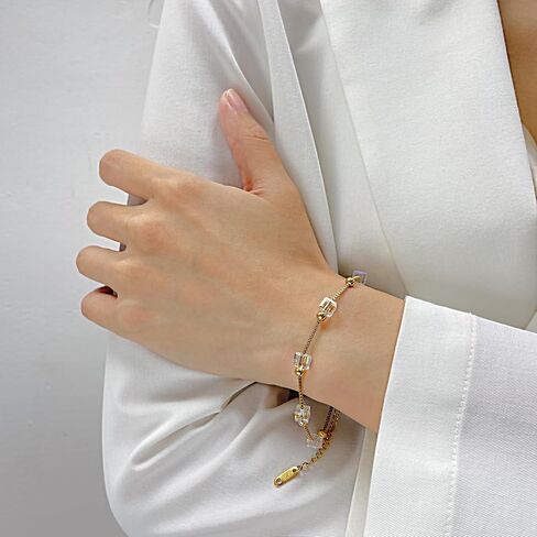 Fashion Stainless Steel Cube Crystal Bead Link Chain Bracelet in Saudi Arabia