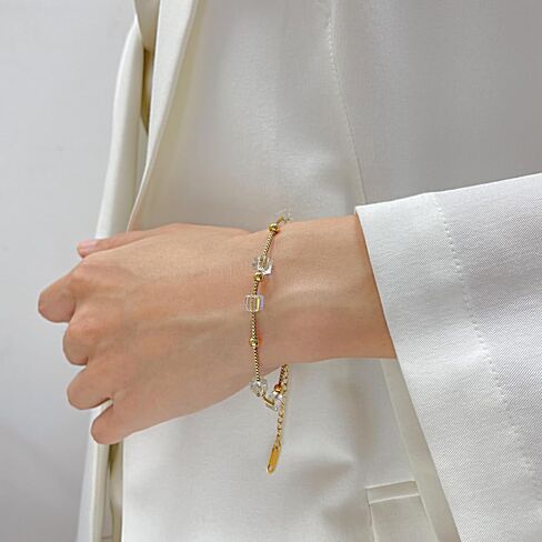 Fashion Stainless Steel Cube Crystal Bead Link Chain Bracelet in Saudi Arabia