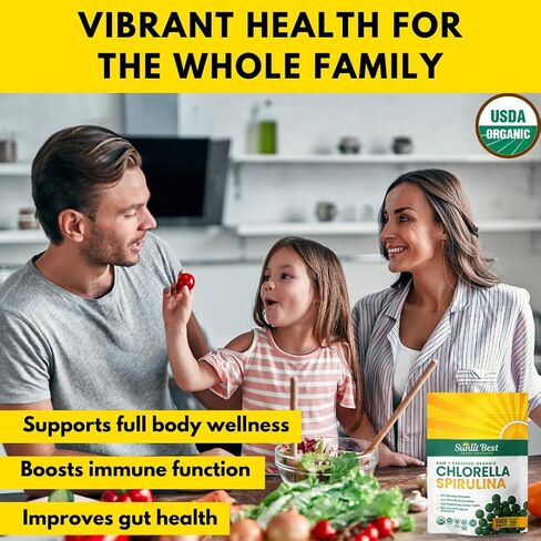 Sunlit Best Organic Burst Chlorella Spirulina Tablets - Pure Superfood Supplement with Blue Green Algae, Chlorophyll & Vegan Protein, Spirulina Chlorella Pills 1000 Tabs in Kuwait