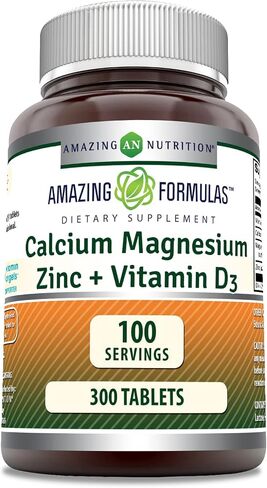 Amazing Formulas Calcium Magnesium Zinc D3 - 300 Tablets Per Bottle Supplement (Calcium 1000mg - Magnesium 400mg - Zinc 25mg Plus Vitamin D3 600 IU - Per Serving of 3 Tablets) in Saudi Arabia