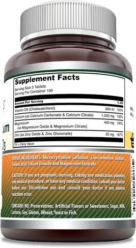 Amazing Formulas Calcium Magnesium Zinc D3 - 300 Tablets Per Bottle Supplement (Calcium 1000mg - Magnesium 400mg - Zinc 25mg Plus Vitamin D3 600 IU - Per Serving of 3 Tablets) in Saudi Arabia