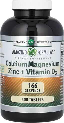 Amazing Formulas Calcium Magnesium Zinc D3 - 300 Tablets Per Bottle Supplement (Calcium 1000mg - Magnesium 400mg - Zinc 25mg Plus Vitamin D3 600 IU - Per Serving of 3 Tablets) in Saudi Arabia