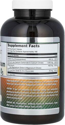 Amazing Formulas Calcium Magnesium Zinc D3 - 300 Tablets Per Bottle Supplement (Calcium 1000mg - Magnesium 400mg - Zinc 25mg Plus Vitamin D3 600 IU - Per Serving of 3 Tablets) in Saudi Arabia