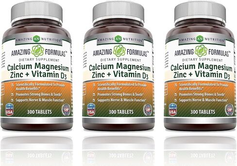 Amazing Formulas Calcium Magnesium Zinc D3 - 300 Tablets Per Bottle Supplement (Calcium 1000mg - Magnesium 400mg - Zinc 25mg Plus Vitamin D3 600 IU - Per Serving of 3 Tablets) in Saudi Arabia