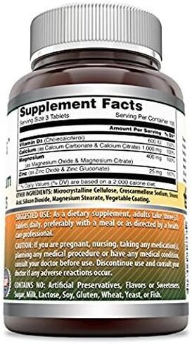 Amazing Formulas Calcium Magnesium Zinc D3 - 300 Tablets Per Bottle Supplement (Calcium 1000mg - Magnesium 400mg - Zinc 25mg Plus Vitamin D3 600 IU - Per Serving of 3 Tablets) in Saudi Arabia
