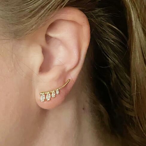 Obidos 14K Gold Plated Triple Huggie Illusion Stud Earrings | Double Huggie Hoop Earrings for One Hole | Gold Hoop Earrings for Women | Drop earrings in Kuwait