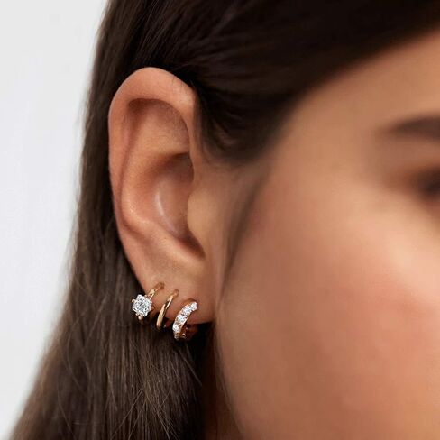 Obidos 14K Gold Plated Triple Huggie Illusion Stud Earrings | Double Huggie Hoop Earrings for One Hole | Gold Hoop Earrings for Women | Drop earrings in Kuwait