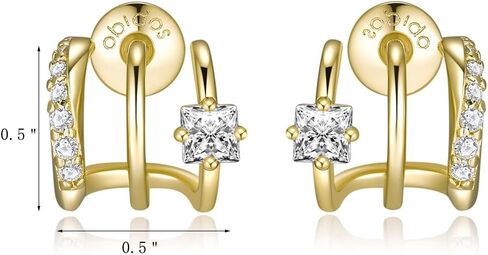 Obidos 14K Gold Plated Triple Huggie Illusion Stud Earrings | Double Huggie Hoop Earrings for One Hole | Gold Hoop Earrings for Women | Drop earrings in Kuwait