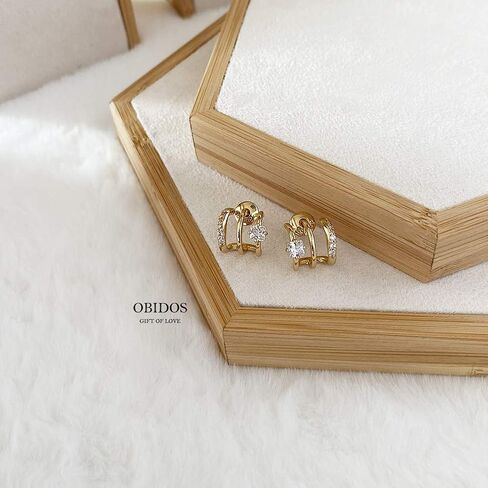 Obidos 14K Gold Plated Triple Huggie Illusion Stud Earrings | Double Huggie Hoop Earrings for One Hole | Gold Hoop Earrings for Women | Drop earrings in Kuwait