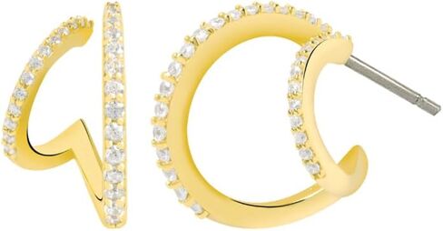 Obidos 14K Gold Plated Triple Huggie Illusion Stud Earrings | Double Huggie Hoop Earrings for One Hole | Gold Hoop Earrings for Women | Drop earrings in Kuwait