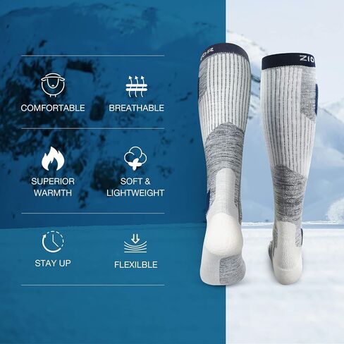 ZIONOR Ski Socks 2 Pack, Comfortable Merino Wool Over the Calf Snowboard Socks in Saudi Arabia