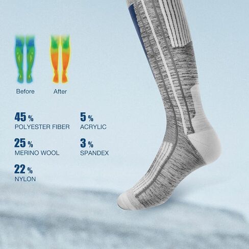 ZIONOR Ski Socks 2 Pack, Comfortable Merino Wool Over the Calf Snowboard Socks in Saudi Arabia
