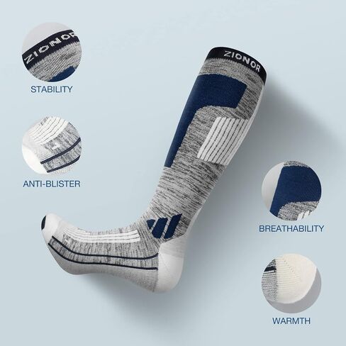 ZIONOR Ski Socks 2 Pack, Comfortable Merino Wool Over the Calf Snowboard Socks in Saudi Arabia