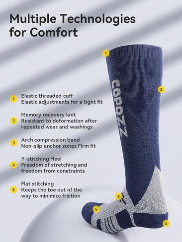 COPOZZ Wool Ski Socks 2-Pack for Men and Women, Performance Socks for Skiing, Snowboarding, and Outdoor Sports in Saudi Arabia