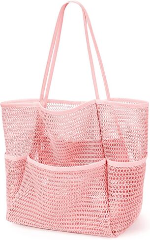 KPX Beach Bag with Mini Pocket, Beach Tote Bags for Women Large Foldable Mesh Swimming Pool Travel Bags - Sandproof in Kuwait