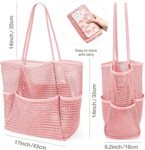KPX Beach Bag with Mini Pocket, Beach Tote Bags for Women Large Foldable Mesh Swimming Pool Travel Bags - Sandproof in Kuwait
