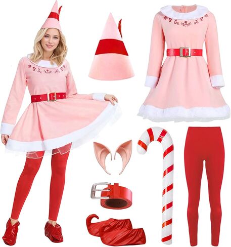 Elf Costume for Women Adult Christmas Deluxe Pink Fancy Dress Festive Costume Xmas Party Cosplay Outfits in Saudi Arabia