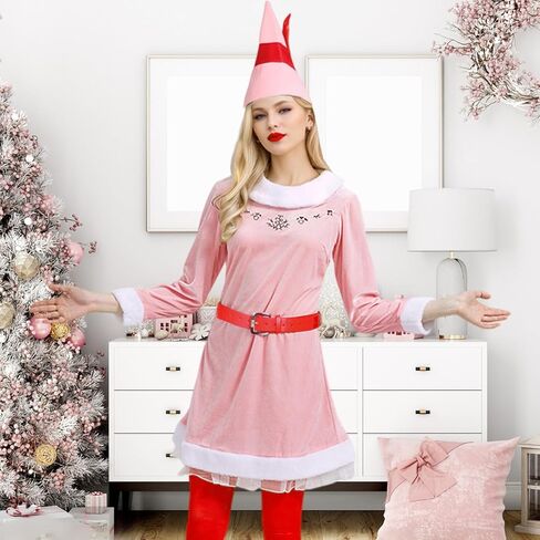 Elf Costume for Women Adult Christmas Deluxe Pink Fancy Dress Festive Costume Xmas Party Cosplay Outfits in Saudi Arabia