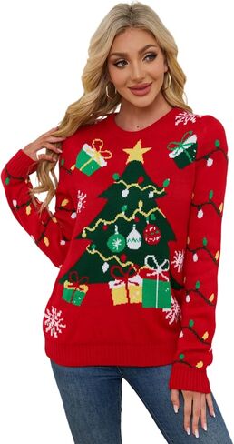 Ugly Christmas Sweater Women Graphic Printed Pullover Chunky Sweaters Cute Christmas Sweaters for Women Holiday in Saudi Arabia