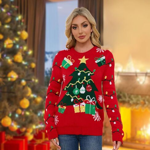 Ugly Christmas Sweater Women Graphic Printed Pullover Chunky Sweaters Cute Christmas Sweaters for Women Holiday in Saudi Arabia