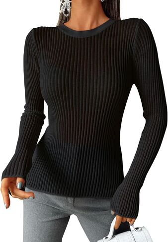 Trendy Queen Going Out Tops for Women Sheer Long Sleeve Tops 2024 Fall Crewneck Mesh See Through Sweaters Y2k Outfits in Saudi Arabia
