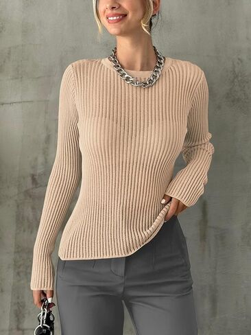 Trendy Queen Going Out Tops for Women Sheer Long Sleeve Tops 2024 Fall Crewneck Mesh See Through Sweaters Y2k Outfits in Saudi Arabia
