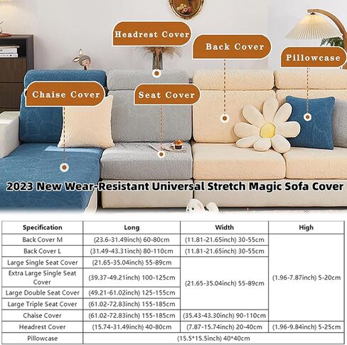 Magic Sofa Covers Couch Covers 2024 New Wear-Resistant Universal Sofa Covers Washable Stretch Couch Cushion Covers Slipcovers for Sectional Sofa (Texture Gray,Large Single Seat Cover) in Kuwait