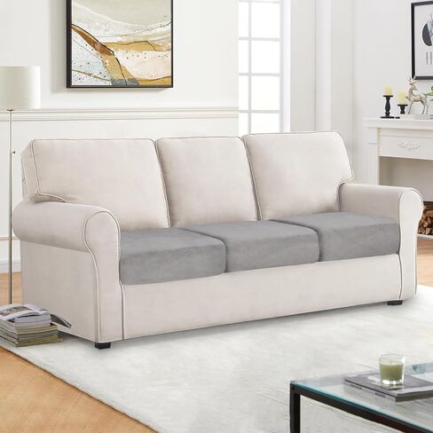 Sectional Couch Covers for 3-Piece Seat Cushion Velvet Separate L Shape Couch Cover Stretch Sofa Slipcover with 2 Pieces Pillowcases Furniture Protector (Sofa 2 Seater + 1 Chaise, Dark Grey) in Kuwait