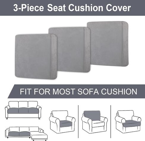 Sectional Couch Covers for 3-Piece Seat Cushion Velvet Separate L Shape Couch Cover Stretch Sofa Slipcover with 2 Pieces Pillowcases Furniture Protector (Sofa 2 Seater + 1 Chaise, Dark Grey) in Kuwait
