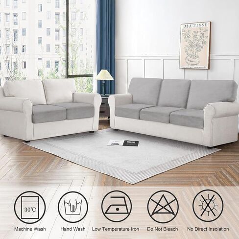 Sectional Couch Covers for 3-Piece Seat Cushion Velvet Separate L Shape Couch Cover Stretch Sofa Slipcover with 2 Pieces Pillowcases Furniture Protector (Sofa 2 Seater + 1 Chaise, Dark Grey) in Kuwait