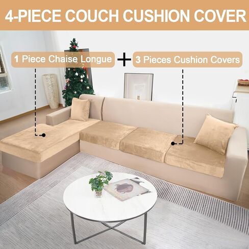 Sectional Couch Covers for 3-Piece Seat Cushion Velvet Separate L Shape Couch Cover Stretch Sofa Slipcover with 2 Pieces Pillowcases Furniture Protector (Sofa 2 Seater + 1 Chaise, Dark Grey) in Kuwait