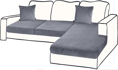 Sectional Couch Covers for 3-Piece Seat Cushion Velvet Separate L Shape Couch Cover Stretch Sofa Slipcover with 2 Pieces Pillowcases Furniture Protector (Sofa 2 Seater + 1 Chaise, Dark Grey) in Kuwait