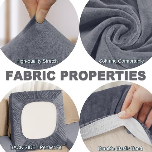 Sectional Couch Covers for 3-Piece Seat Cushion Velvet Separate L Shape Couch Cover Stretch Sofa Slipcover with 2 Pieces Pillowcases Furniture Protector (Sofa 2 Seater + 1 Chaise, Dark Grey) in Kuwait