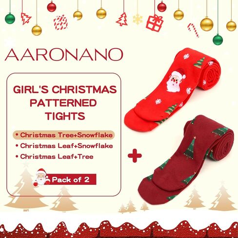 2 Pairs Girls Patterned Red Tights Christmas Holiday Stockings Kids Snowflake Printed Tights for Girls 4-10t in Kuwait