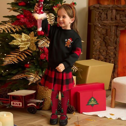2 Pairs Girls Patterned Red Tights Christmas Holiday Stockings Kids Snowflake Printed Tights for Girls 4-10t in Kuwait