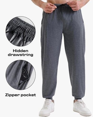 3 Pack Sweatpants for Men Athletic Gym Workout Mens Joggers with Zipper Pockets Active Running Pants in Saudi Arabia