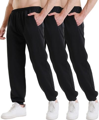 3 Pack Sweatpants for Men Athletic Gym Workout Mens Joggers with Zipper Pockets Active Running Pants in Saudi Arabia