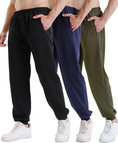 3 Pack Sweatpants for Men Athletic Gym Workout Mens Joggers with Zipper Pockets Active Running Pants in Saudi Arabia